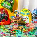 Sadnyy 140 Pcs Gaming Party Favors Video Game Birthday Decorations Supplies Drawstring Bags with Silicone Bracelets Keychains Straws Button Pins Stickers for Party Rewards Goodie Bags Stuffers