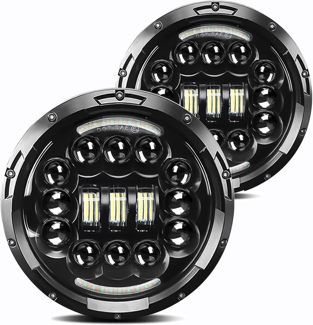 H6024 7 Inch Led Headlights with Daytime Running Light Compatible with Jeep Wrangler JK JKU CJ TJ LJ Chevy Ford GMC Dodge Mazda Miata Nissan Mack VW AM General Hummer H1 H2 Land Rover Defender 2PCS