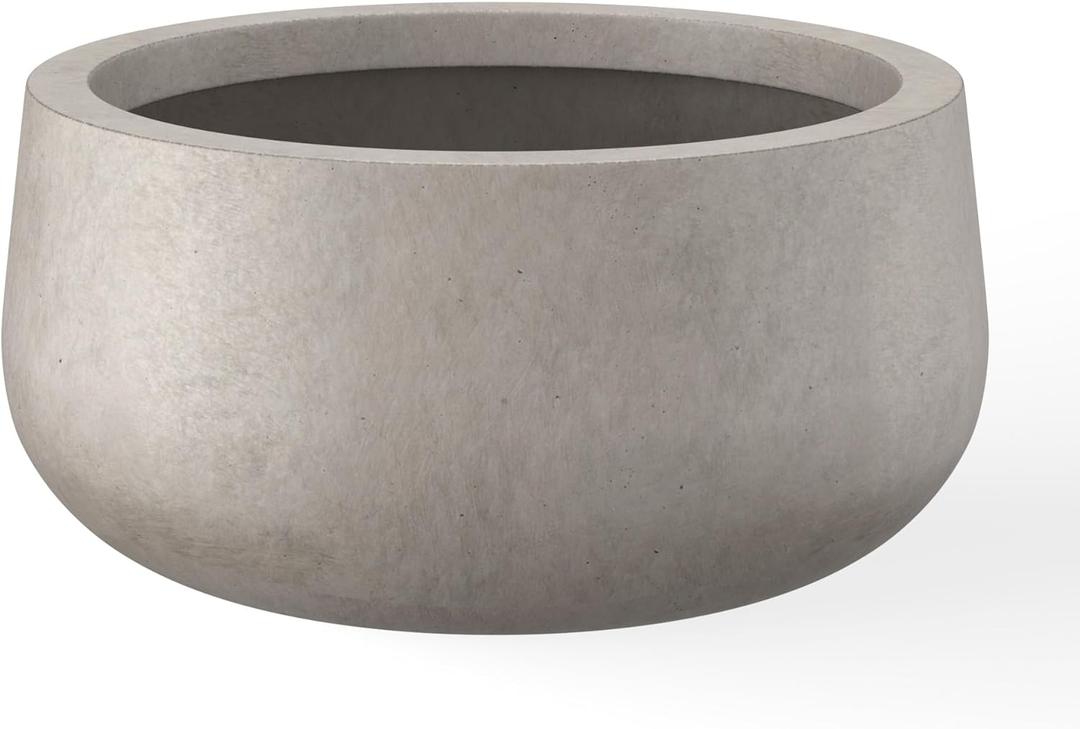 Kante 11.8" Dia Round Concrete Planter, Cement Plant Pots with Drainage Hole and Rubber Plug for Outdoor Indoor Garden Home, Modern Curvaceous Design, Weathered Concrete