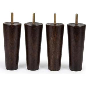 La Vane 4 inch Solid Wood Furniture Legs (10cm)  Walnut Finish Tapered Replacement Feet with 5/16 inch Thread & Mounting Plates  Set of 4 for Sofa, Couch, Cabinet, Ottoman