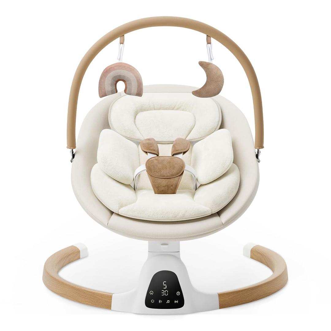 Baby Swings for Infants, Electric Infant Swing with 5 Speed Modes, Beige