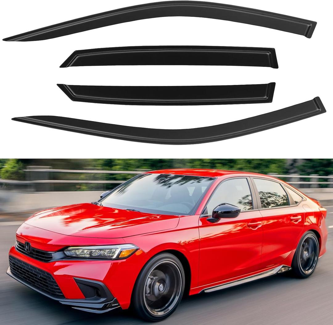 YQAUTEC Window Visors Rain Guards for 2022 2023 2024 2025 2026 Honda Civic, Out-Channel Window Vent Wind Deflectors Visors Shades for 22 23 24 25 26 Civic, for Sedan ONLY