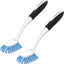 SetSail Dish Brush with Handle, 2 Pack Stiff Bristles Dish Scrubber with Built-in Scraper Dish Scrub Brushes for Cleaning Dishes, Pots and Pans, Kitchen Sink (Black-blue)
