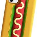 Phone Cases for iPhone 16 Pro Protective Case Cute, 3D Kawaii Camera Lens Protector Cover Phone Cases Silicone Compatible with iPhone 16 Pro (Hot Dog)