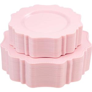 Disposable Pink Party Plastic Plates Set, 60 Pack (30 Guest) Dinner & Salad/Dessert Plate for Spring Wedding Birthday Party Dinner,Easter Day party plates