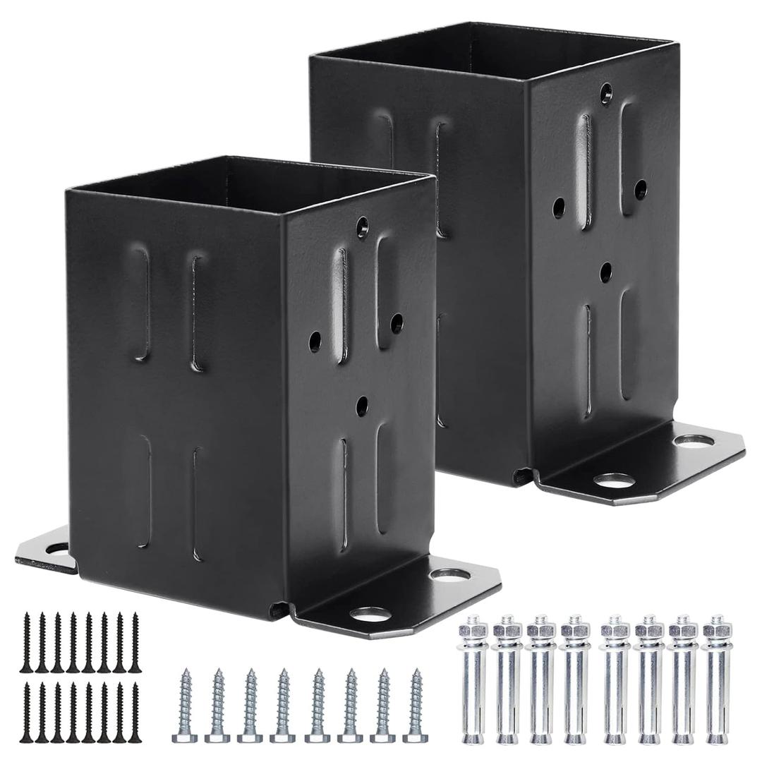 Eapele 4x4 Wood Fence Post Anchor Base, Thick Steel and Black Powder Coated, Come with Wood Screws and Concrete Anchors(Set of 2)