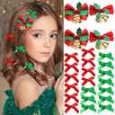 SAWINDA 24Pcs Christmas Hair Bows Clip With Bells Red Green Mini Bowknot Ribbon Barrettes Sweet Cute Bow Claw Clips for Teens Hair Accessories for Teens and Girls