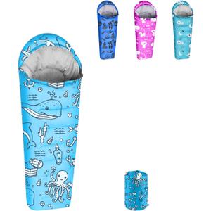 KidzAdventure Mummy Style 32  59F Kids Sleeping Bag with Pillow Sleeve, 4 Season, Lightweight and Backpacking Style, Ideal for Camping, Sleepover, Boys, Girls, Youth and Toddlers
