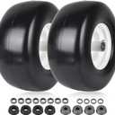 AR-PRO (2-Pack) 13x6.50-6 Flat Free Tire and Wheel - Universal 13x6.5-6 Solid Rubber Riding Lawn Mower Tire with Rim - With 5.5"-7.8 Centered Hub and 3/4" Bearings extra 5/8" 1/2 Bushings (White(Smooth Tread))