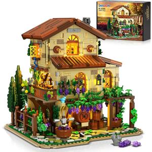 INSOON Winery Chateau House Building Set with Lights, Vineyard Castle Construction Model Home Decor, 1826 PCS Vine Estate Autumn Cabin Building Block Kit, Birthday Gift for Adults Teens Boys Girls