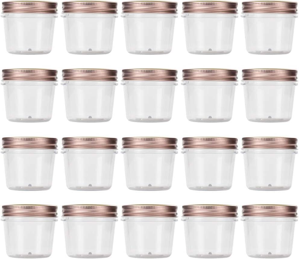 novelinks 4 oz Clear Plastic Jars with Rose Gold Lids  Small Round Refillable Storage Containers for Spices, Food, Crafts, and DIY Gifts  BPA-Free, Leakproof, 20 Pack