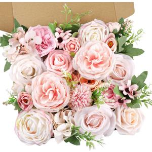 AmyHomie Blush Pink Artificial Flowers Combo Silk Rose Fake Flowers w/Stem for DIY Wedding Bouquets Centerpieces Arrangements Table Fall Decor Party Bridal Baby Shower Home Decorations