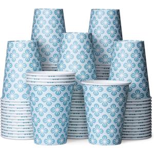 MATICAN Disposable Coffee Cups, 100-Pack 12-oz Bulk Paper Cups for Hot or Cold Drinks, Plum Blossom Harmony Cups for Office, Parties, and To-Go Use (No Lids)