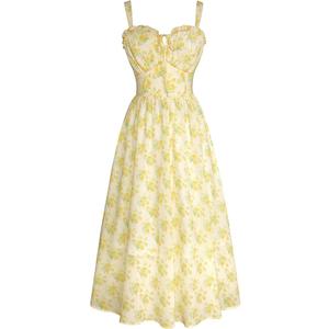 SCARLET DARKNESS Women Summer Sun Dress Casual A-Line Sleeveless Spaghetti Strap Floral Dress for Beach, Size 2XL