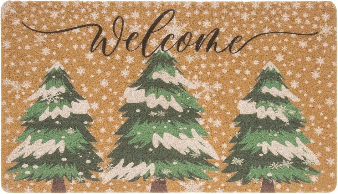 Winter Outdoor Decor Door Mat - Pine Tree Coir Welcome Front Mat with Anti-Slip Backing Home Entrance Doormats 30''x 17''