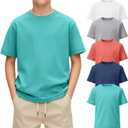 Oakgarden 5 Pack Boys Short Sleeve T-Shirts 5-16Y Kids Crew Neck Layering Casual Tops Summer Loose Fit Basic Shirts Tees