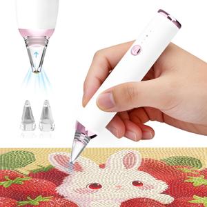 Electric Diamond Painting Pen, Cordless Diamond Art Vacuum Pen with Round and Square Nozzles, 3-Speed Adjustable, Rechargeable, Wax-Free, DIY Diamond Art Accessories for Adults & Kids Crafts Lovers