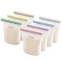 Nuliie 7 Pcs Silicone Breastmilk Storage Bags Reusable, 8oz/240ml Double Leak-Proof Breastmilk Freezer Bags, BPA Free Self-Standing Milk Bags for Breastfeeding, Baby Food Pouches