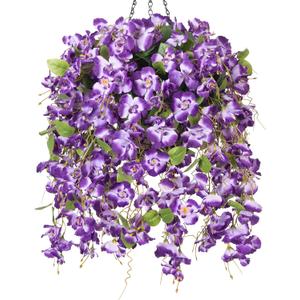 Artificial Fake Hanging Hibiscus Flowers Plants Baskets for Outdoor Decoration, Faux Silk Hibiscus Long Vines in Planter UV Resistant Realistic Flowers for Outside Porch Patio Home Decor, Darkpurple