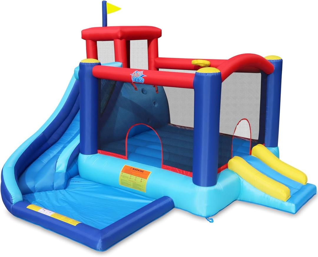 Action Air Bounce House - Inflatable Bouncing House with Blower for Indoor & Outdoor - Jump Bouncy Castle with Slide - Big Bouncy Area, Love for Kids, 156x142x105 inches