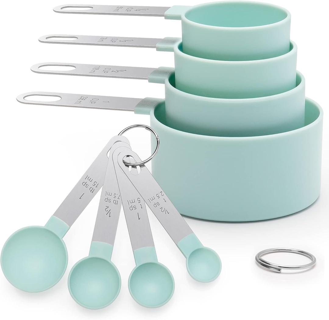 Measuring Cups and Spoons Set of 8 Pieces, nesting measuring cups for Measuring Dry or Liquid Ingredients, Stainless Steel Handle, Kitchen Gadgets for Cooking & Baking (Blue)