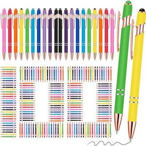 Yeaqee 100 Pieces Ballpoint Pen with Stylus Tip Click, 2 in 1 Black Ink, 1.0 mm Medium Point Stylus Metal Pen for Touch Screen Tablet (Bright Colors)
