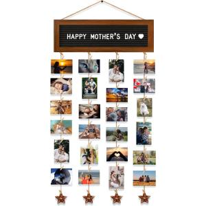 CJIAWYS Picture Frames Collage Wall Decor Photo Collage Frame Hanging Photo Display, Felt Letter Board with 340 Letters and 30 Clips, Unique Rustic DIY Photo Frames for Family Best Friends