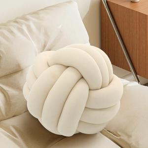 Ivory Knot Pillow Ball, Handmade Decorative Throw Pillow, Soft Round Knotted Cushion for Couch & Bedroom, Cute Home Decor, Braided Pillow for Living Room (10.6 Inches)