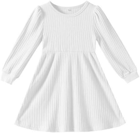 Kionio Toddler Girl Long Sleeve Dress Baby Ribbed Knit Sweater Dresses A Line Fall Winter Kids Clothes Casual Size 130