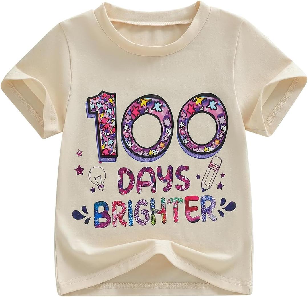 Girls 100 Days of School Shirt Short Sleeve Toddler Girl Tops 100th Day of School Shirt Kids