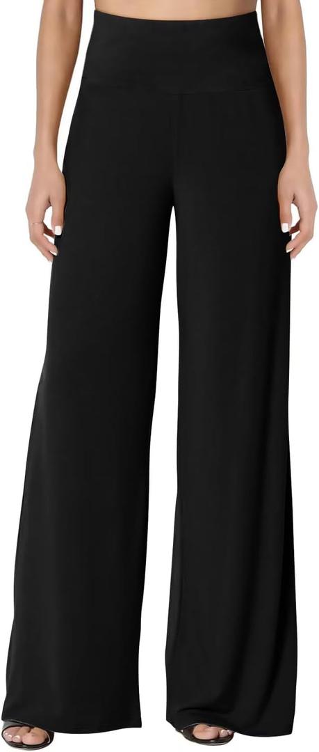 JZC Women's Palazzo Lounge Pants Stretchy Wide Leg Casual Pants Comfy High Waist Flowy Pants S-3XL (Large, A1 All Black)