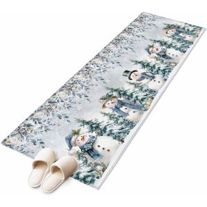 Winter Snowman Washable Area Rug 2x6ft Christmas Tree Snowflakes Xmas Leaf Floral Soft Rectangle Rugs for Living Room, Non Slip Carpet for Bedroom Entryway Dining Room