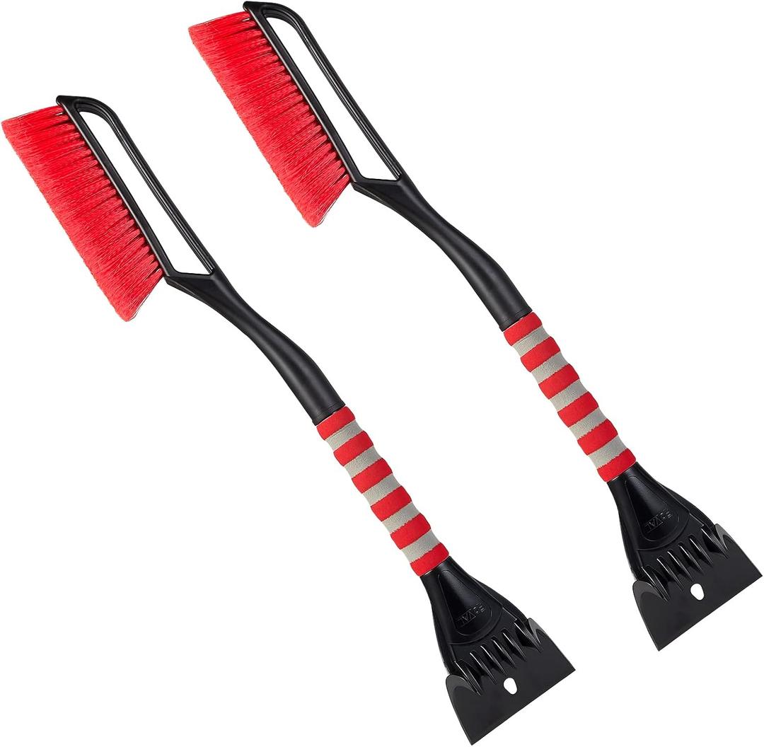 FOVAL 27" Snow Brush with Wider Ice Scraper (4.73" Width)(2 Pack), Snow Removal Car Brush with Comfortable Foam Grip for Cars, Trucks, SUVs, Windshield (Heavy Duty ABS, PVC Brush) (Red)