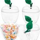 4 Pcs Plastic Apple Container, Large Clear Candy Jar with Lid for Teacher, Apple Shaped Candy Toy Filling Jars, Apple Decor Boxes for Back to School Appreciation Gift Party Valentine Wedding