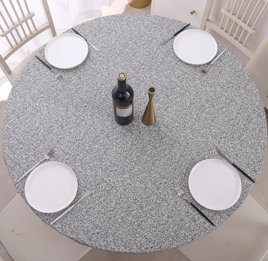 Walrus Round Vinyl Fitted Tablecloth with Flannel Backing Elastic Edge Design Table Cover Waterproof Oil-Proof PVC Table Cloth Stain-Resistant Best for 45"-56" Round (Grey)