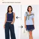 Arach&Cloz Womens 2 Piece Skirt Sets 2025 Fashion Summer Knit Striped Tank Tops Mini Pleated Skirts Outfits (Large, Navy and White)