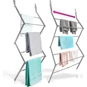 BLACK+DECKER Over The Door Expandable Telescopic Drying Rack, Clothes Organizer, Towel Hanger, Laundry, Collapsible, Gray