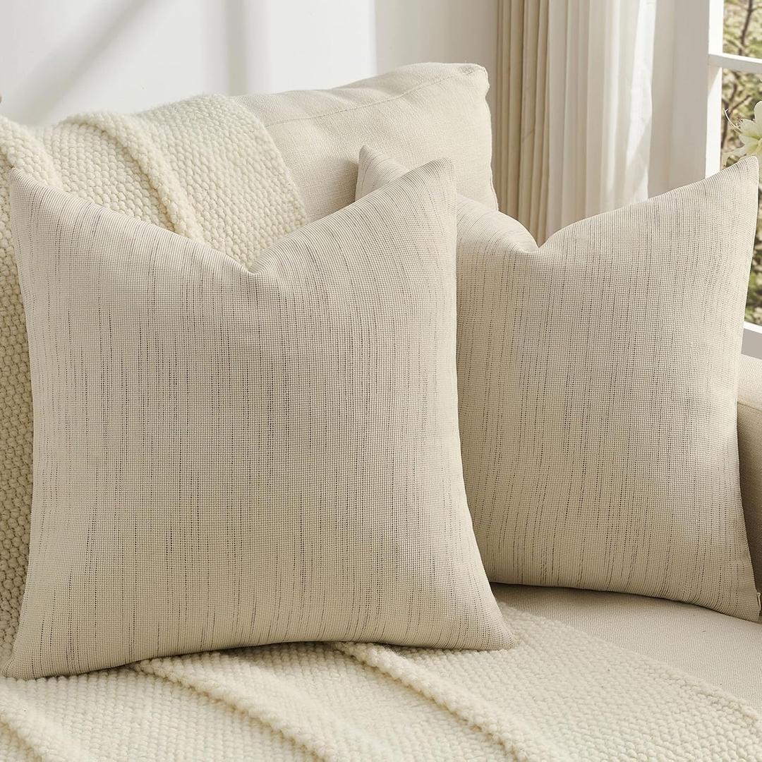 FUTEI Beige Chenille Throw Pillow Covers 18x18 Inch Set of 2,Soft & Cozy Meteor Dotting Textured Cushion Cases,Modern Home Decor for Couch Living Room