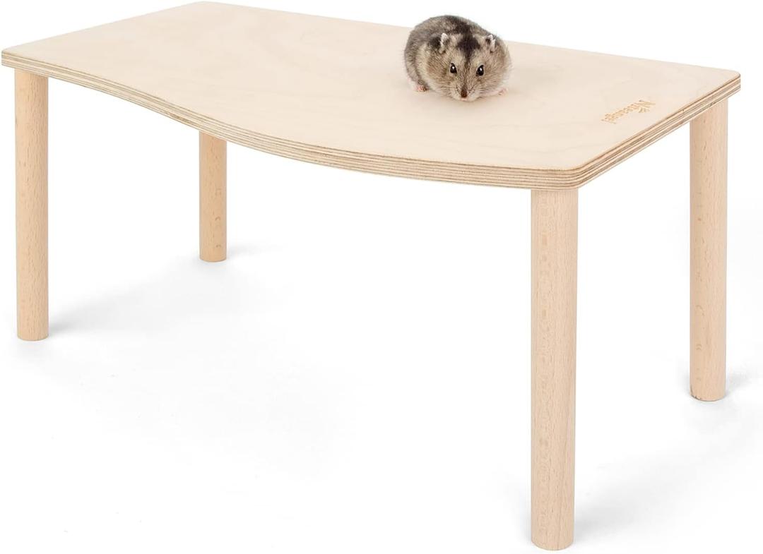 Niteangel Hamster Play Wooden Platform for Food Bowl Drinking Bottle and Other cage Accessories (Wave - 7" Height)