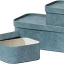 La Jolie Maison Vegan Leather Storage Boxes with Lids, Set of 3 Decorative Storage Containers Organize Stackable Storage Box, Dusty Blue