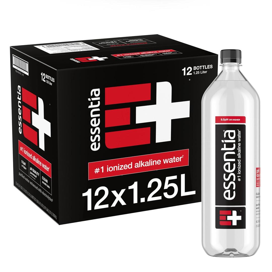Essentia Water LLC , 99.9% Pure, Infused with Electrolytes for a Smooth Taste, pH 9.5 or Higher; Ionized Alkaline Water, Black, 42.3 Fl Oz (Pack of 12) BBD: 