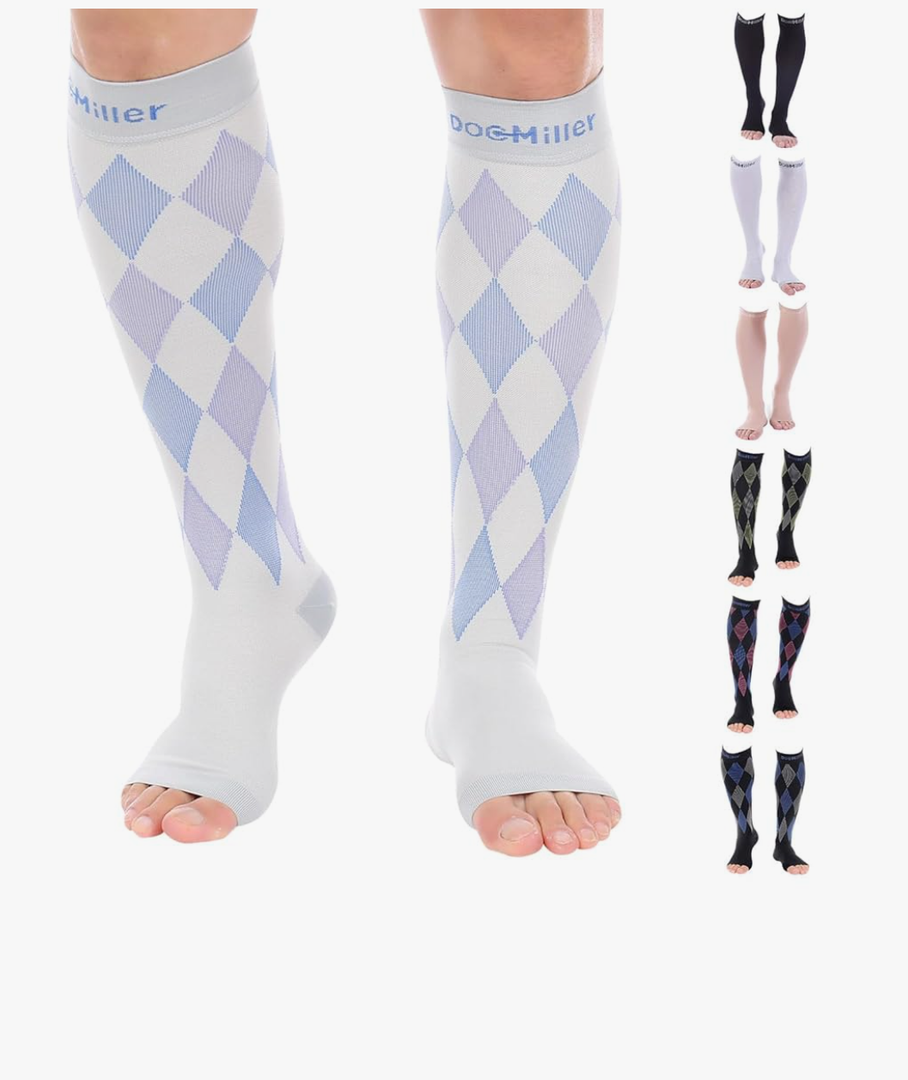 Doc Miller Open Toe Compression Socks for Men & Women, 30-40 mmHg Knee High Support, Toeless Design for Daily Leg Comfort, Breathable Nylon Spandex, 1 Pair L