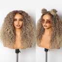 GORGIUS Brown and Blonde Highlight Curly Lace Front Wigs Pre Cut Glueless Highlighted Synthetic Wig Upgraded with Premium Human-Hair-Like Fiber Pre Plucked Hairline 20 Inch