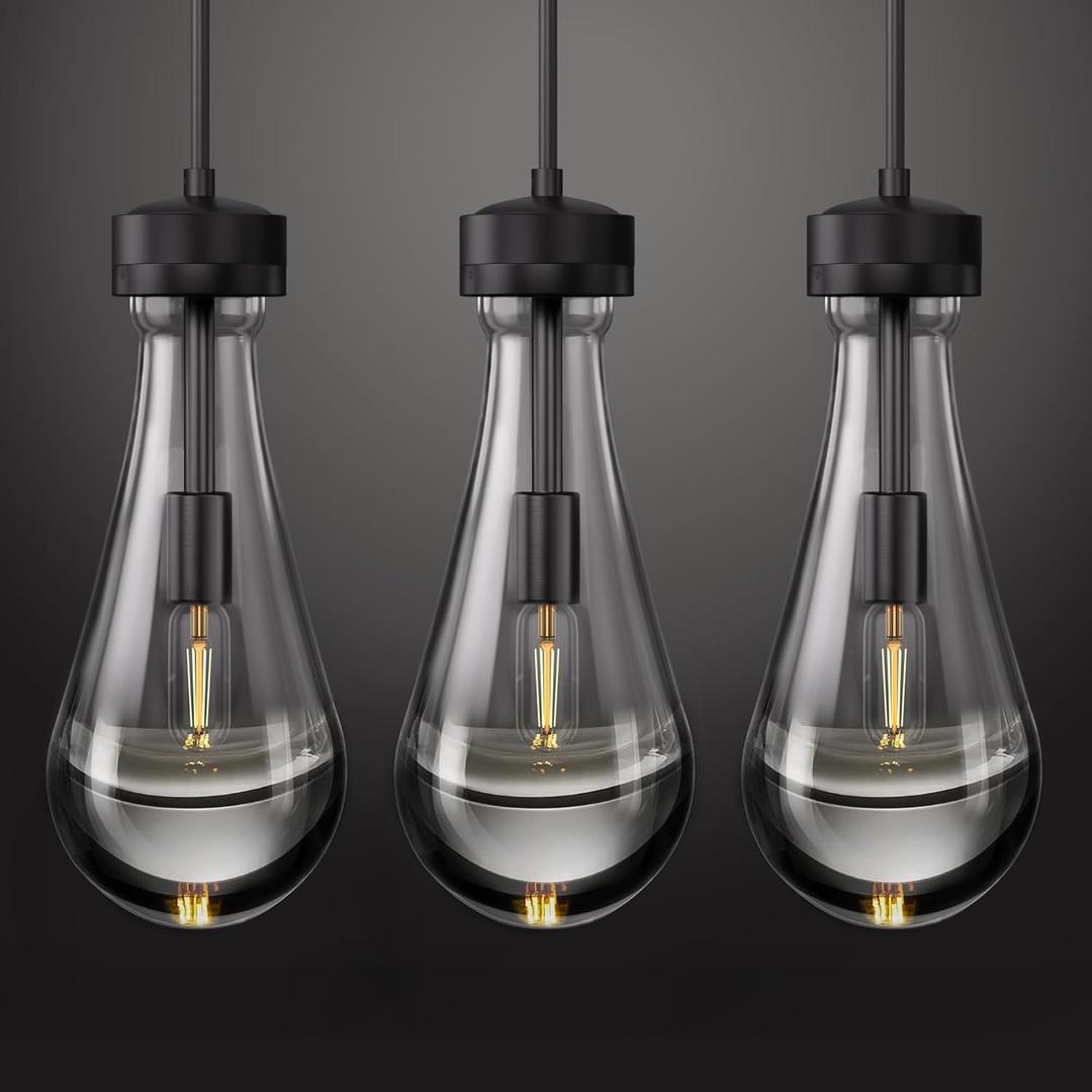 Raindrop Pendant Light - Black Pendant Lights Kitchen Island 3 Pack, Modern Island Lights for Kitchen Farmhouse Chandelier Pendant Ceiling Lighting Fixtures for Bedroom Bathroom Living Room