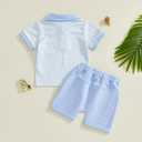 Toddler Baby Boy Summer Clothes Plaid Lapel Short Sleeve T-Shirt Top Shorts Sets Infant Outfit 6 12 18 24 Months (Blue)