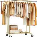 HYSEYY Heavy Duty Clothes Rack, Rolling Clothing Rack for Hanging Clothes with Shelves Load 700LBS,Portable Garment Wardrobe Closet Rack with Wheels for Bedroom,Laundry Room,Retail Store(Gold)