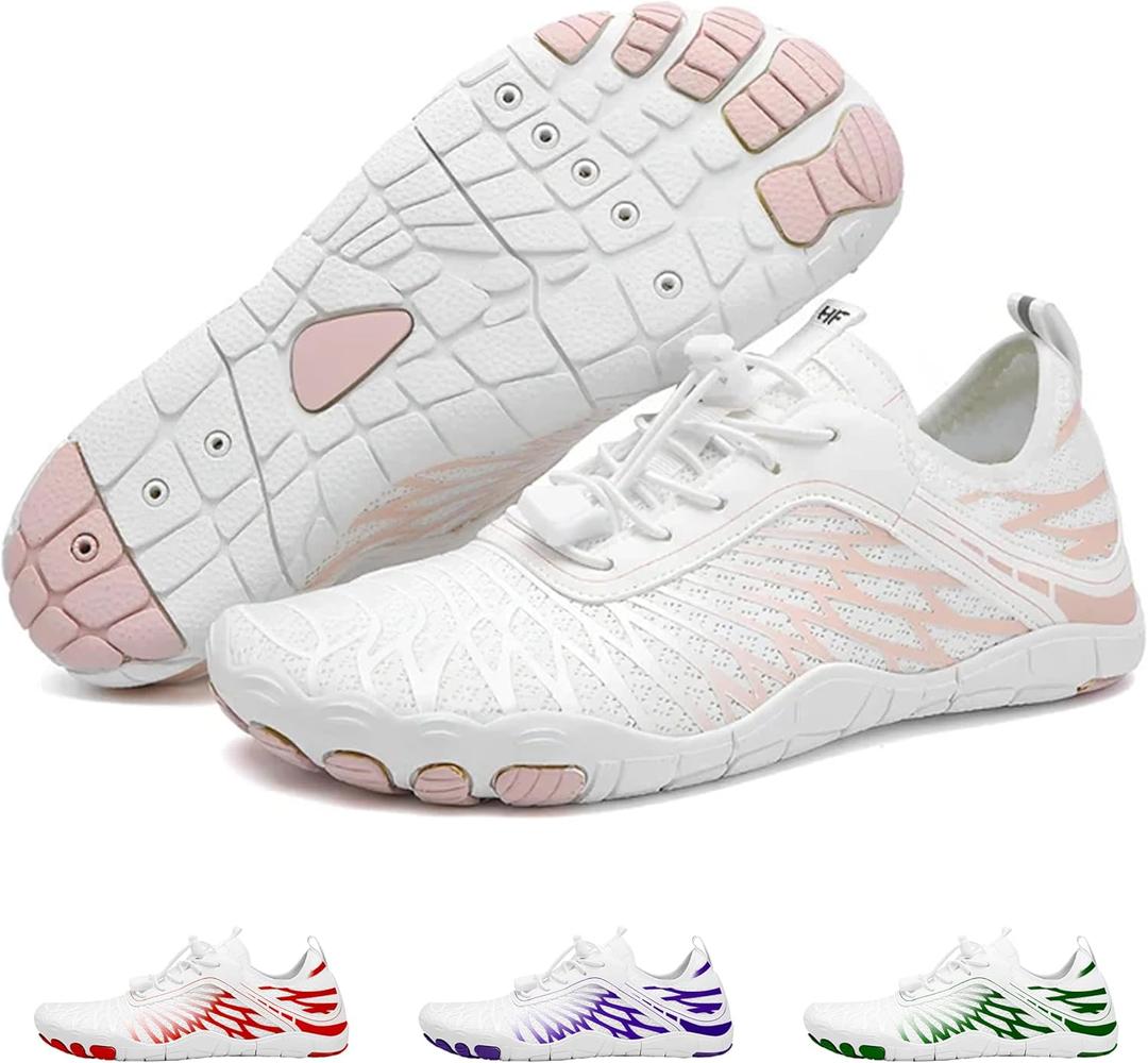 Hike Footwear HF Signature Healthy & Non-Slip Breathable Barefoot Shoesfor Women Men, Wide Toe Flexible, Lightweight Daily Wear Walking Shoes Unisex (White/Pink)  8-8.5 Wide Women/6-6.5 Wide Men