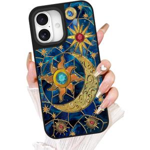 Fiyart Designed for iPhone 16 Plus Case,Cute 3D Glossy Sun Moon for Women Girls Hard Shell Durable Shockproof Luxury Aesthetic TPU Phone Bumper 6.7"-Celestial Glass