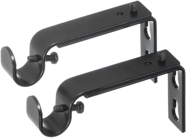 Ivilon Adjustable Brackets for Curtain Rods - for 1/2 or 5/8 Inch Rods. Set of 2 - Black