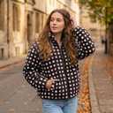 Womens Checkered Sherpa Jacket Cropped Long Sleeve Plaid Fleece Coats Casual Zip Up Gingham Outwear with Pockets, XL